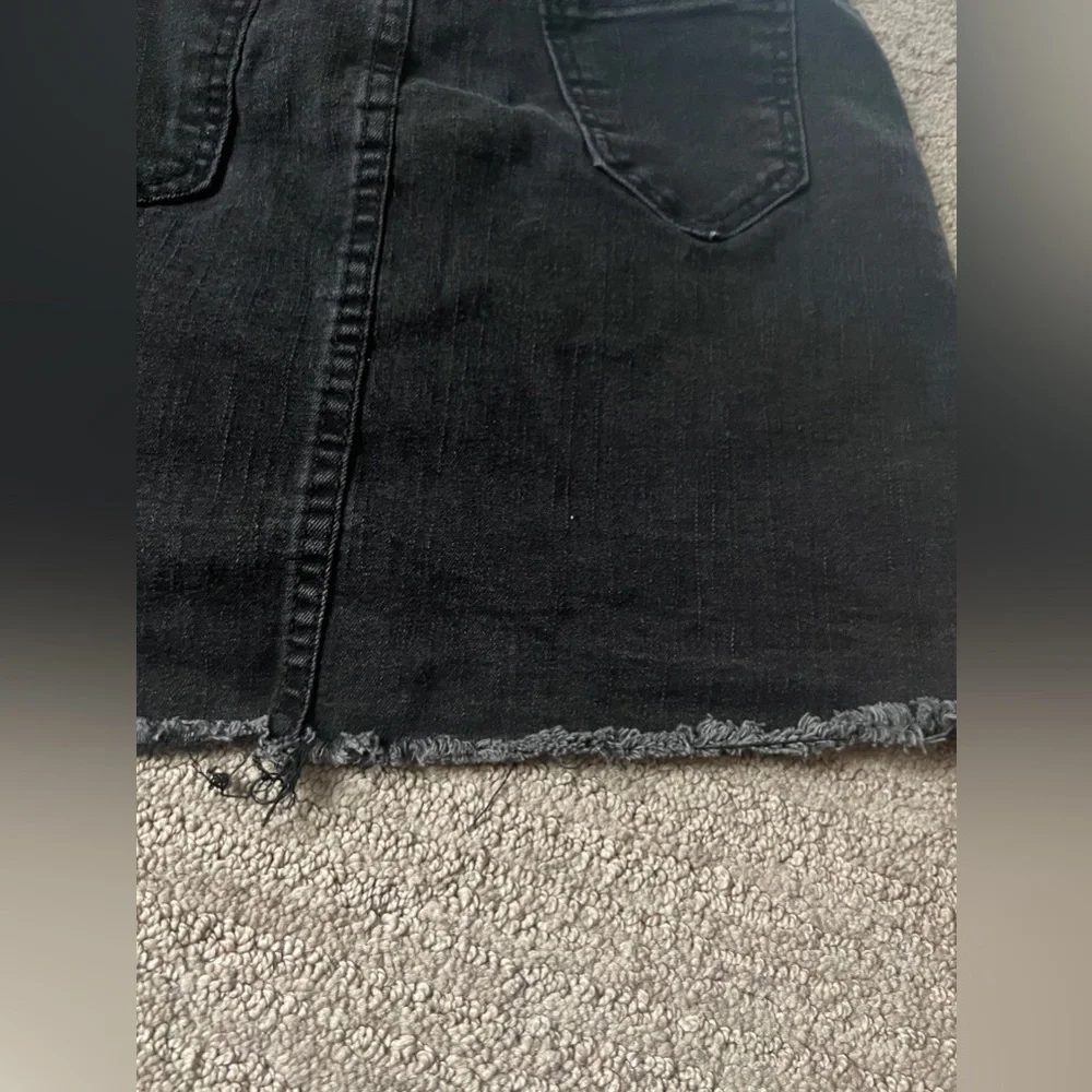 Black denim - high waisted skirt with distressed hem